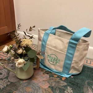Trader Joe's Canvas Tote Bag with Blue Accents